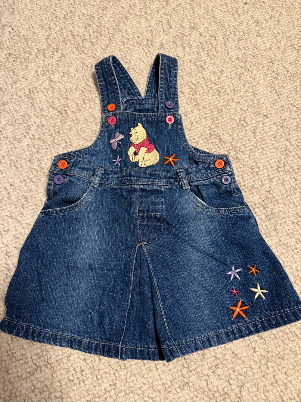Denim Winnie the Pooh Embroidered Kids Overalls